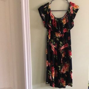 off shoulder milk maid singed waist floral dress